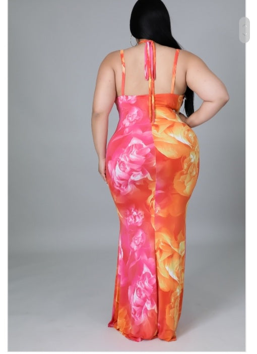 Orange multi-color dress
